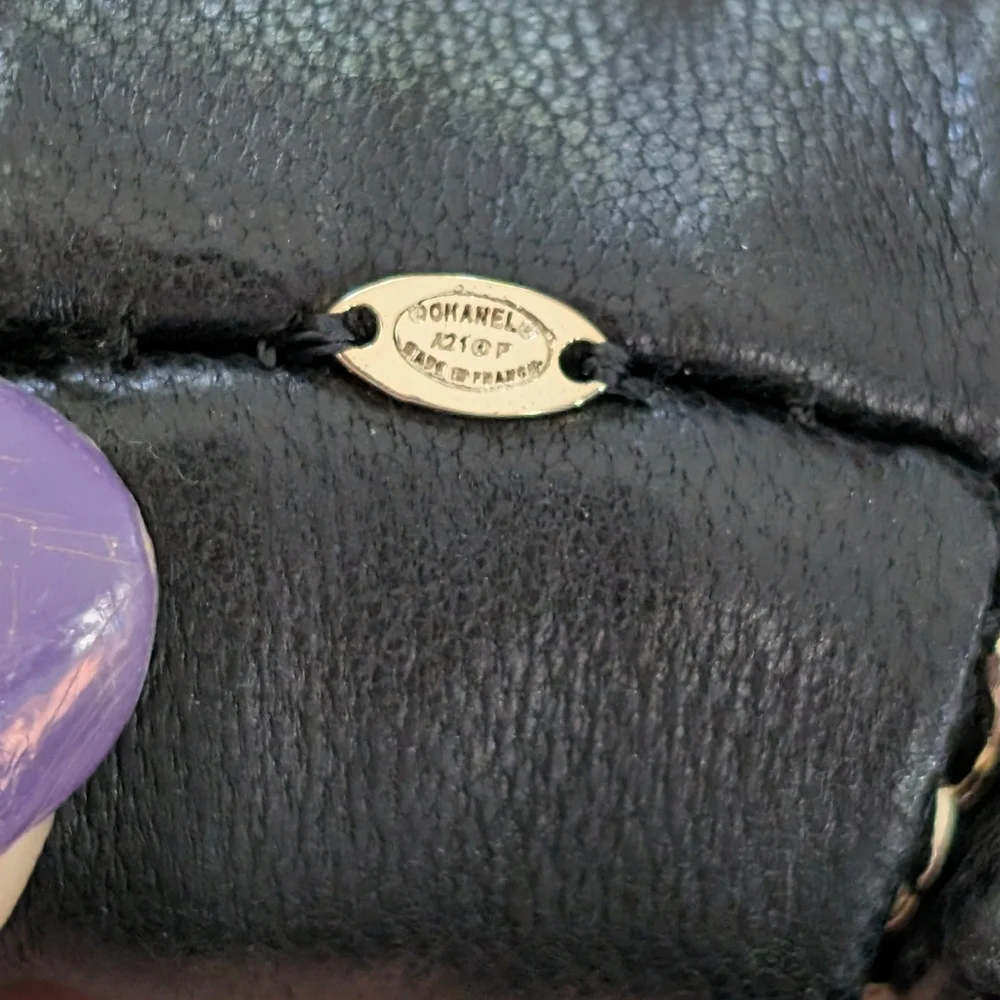🖤 AUTH Chanel Lambskin Leather + Gold Chain Hair Tie Scrunchie Style - Picture 3 of 6